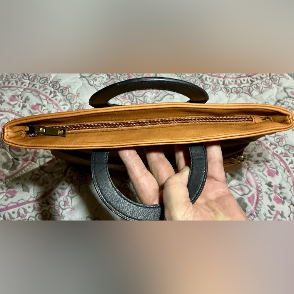 Anthropologie Camel Tan Clutch with Black Ring Handle - Picture 12 of 12